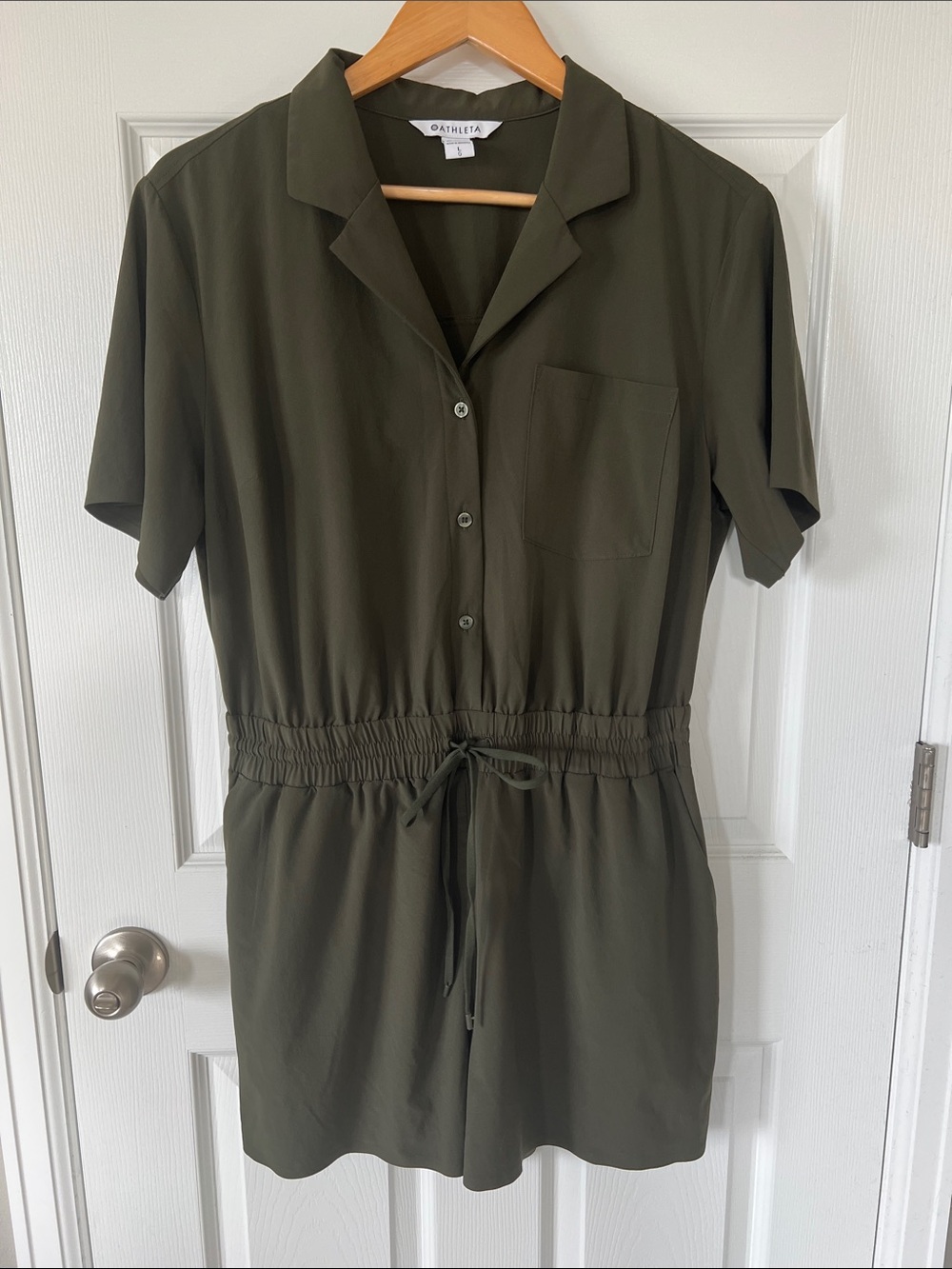 Athleta Olive Green Short-Sleeve Romper Shorts Size L